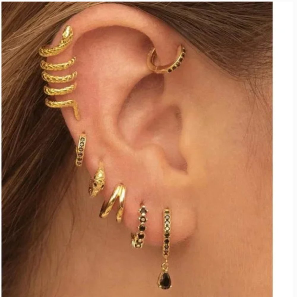 ⭐️❤️ FREE Snake Ear Cuff and Hoop Stone Peasant Hipster Hippie Art Deco Earrings